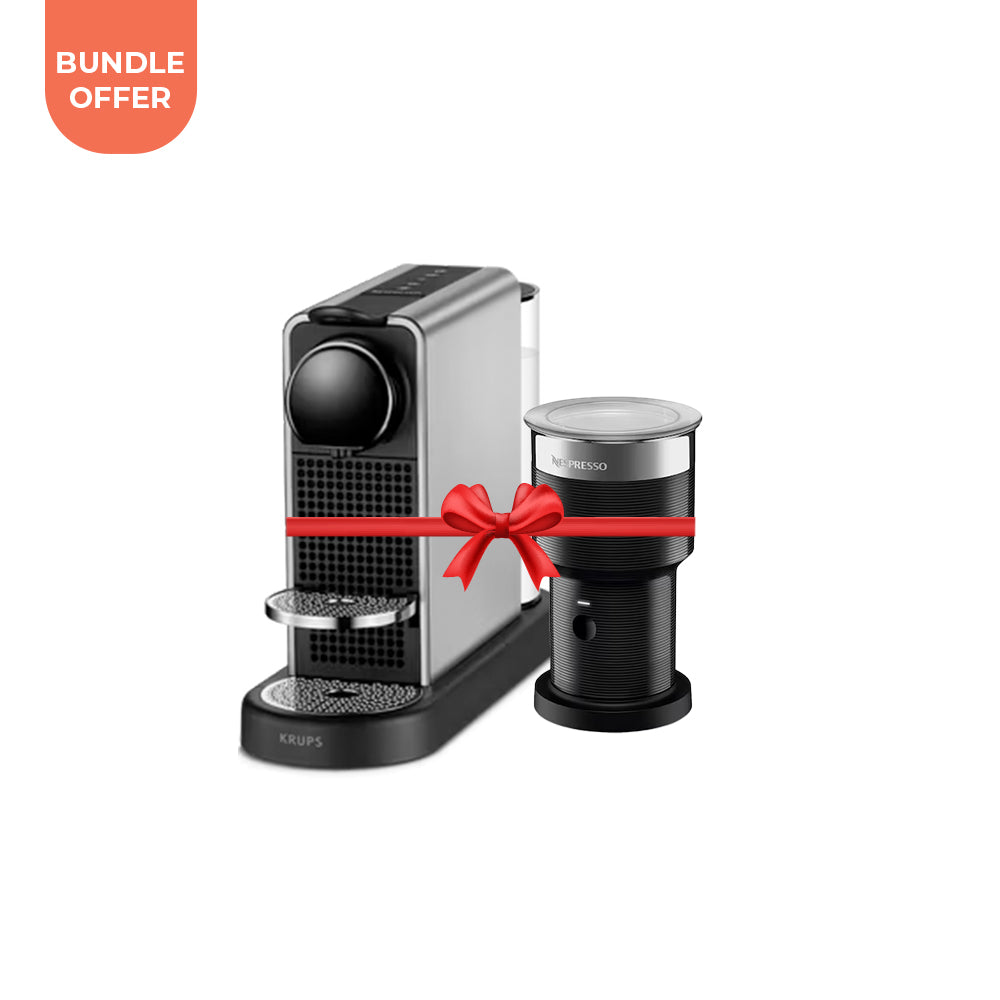 Bundle Offer : Nespresso Citiz Platinum Machine - Silver + Nespresso Aeroccino XL- Black - 400ml