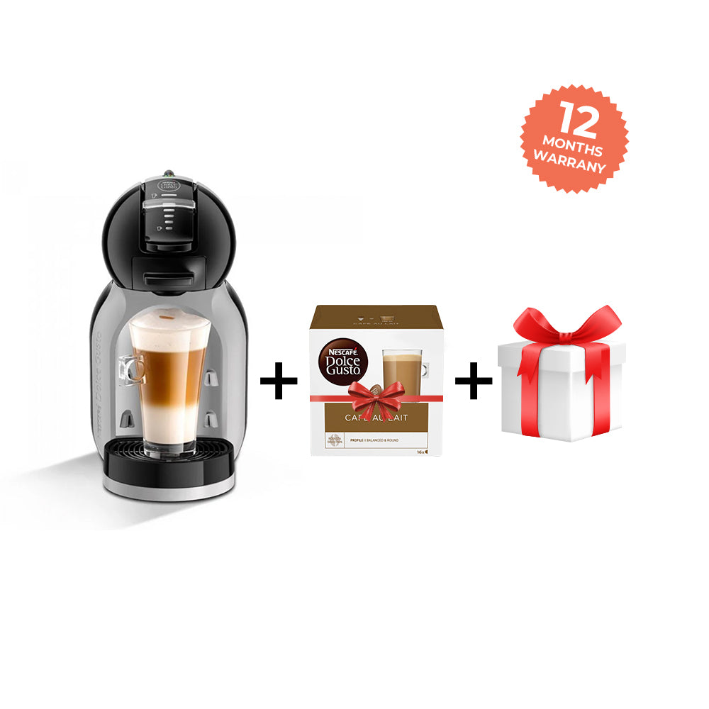 Nescafe Dolce Gusto Mini Me Machine - Arctic Gray/Black + 1 Free Café au lait + 1 Mix pack