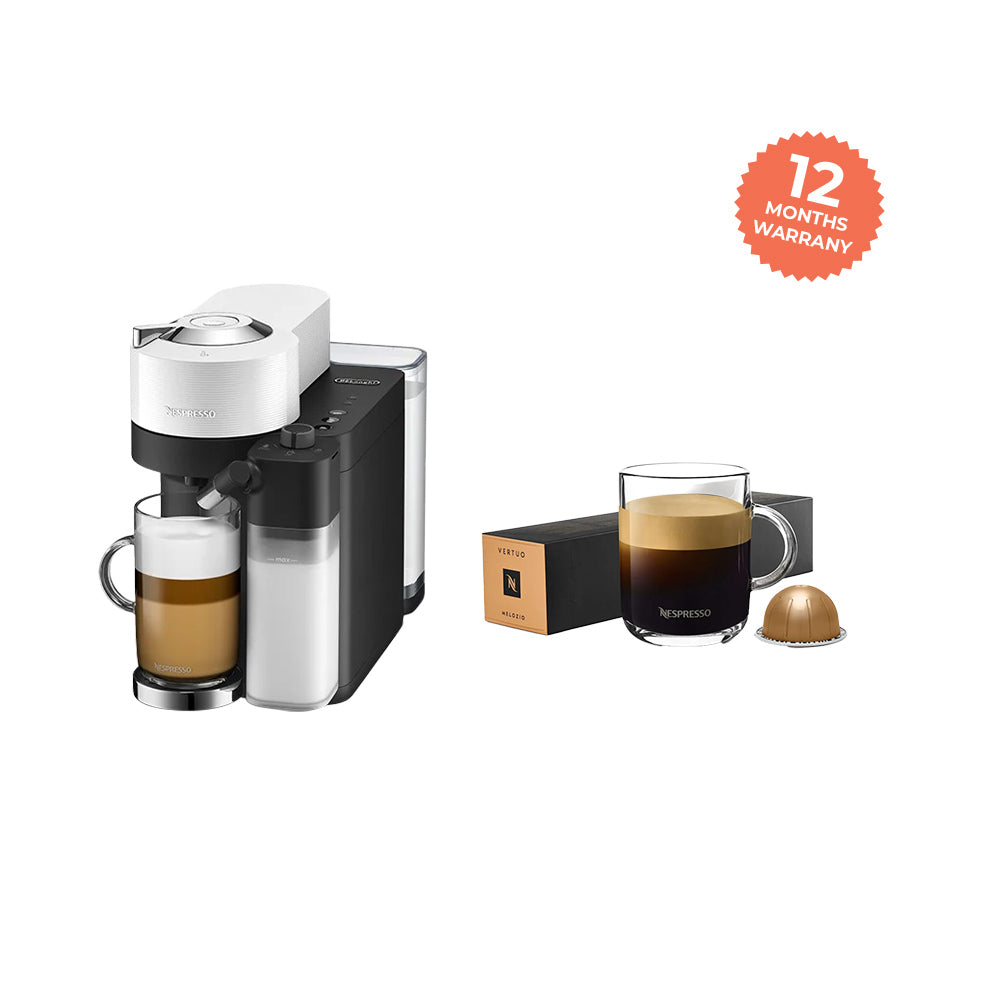 Nespresso Vertuo Lattissima Delonghi Machine - White & Black + 1 Free Nespresso Vertuo Compatible - Melozio