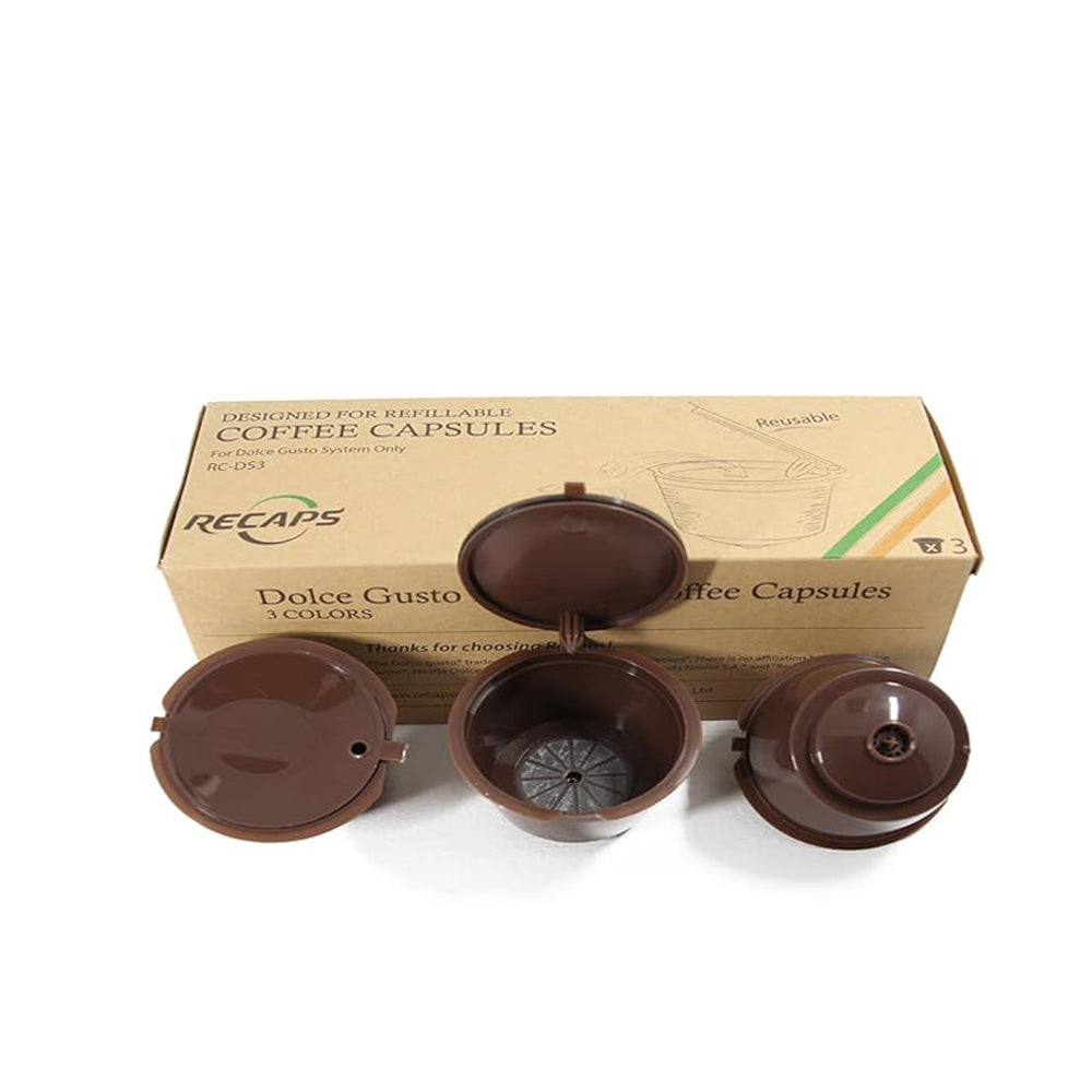 RECAPS - Refillable Capsules- Dolce Gusto Compatible - 3 Pack - Brown