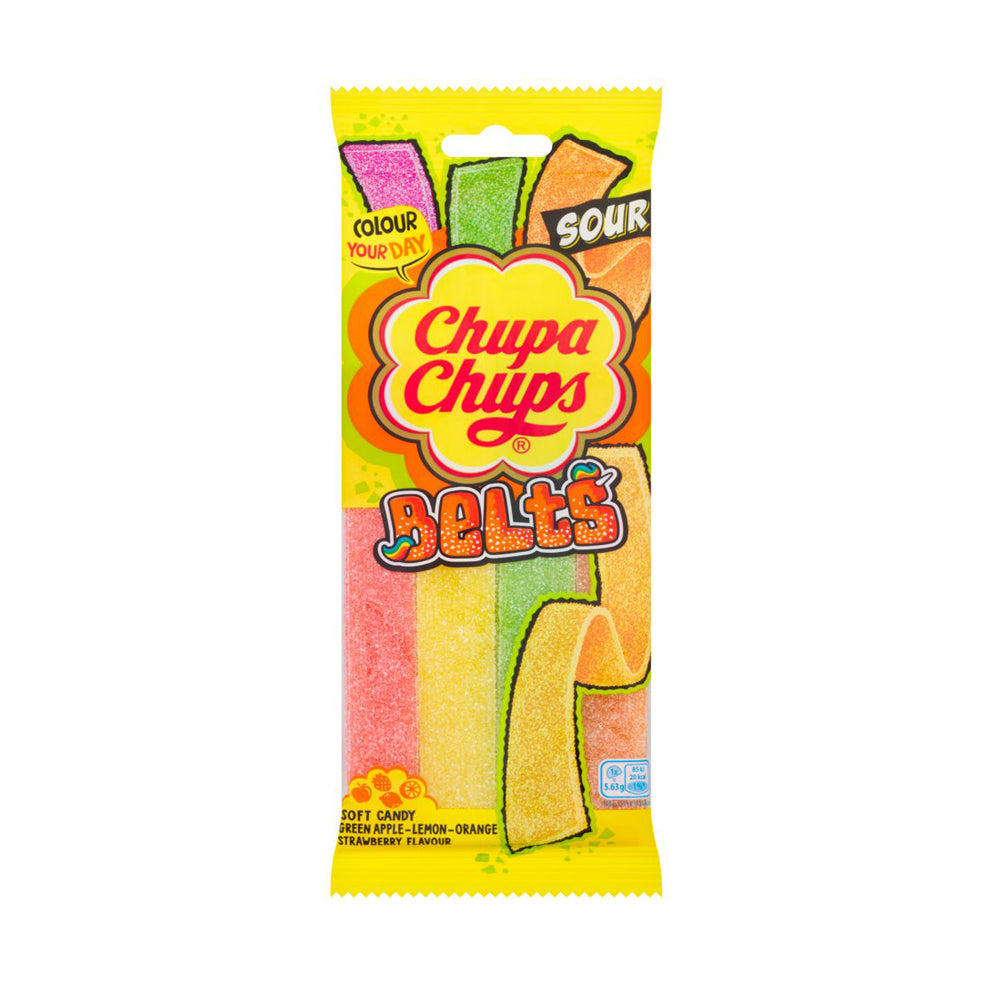 Chupa Chups Sour Belts - Green Apple , Lemon , Orange , Strawberry Flavour - 90g