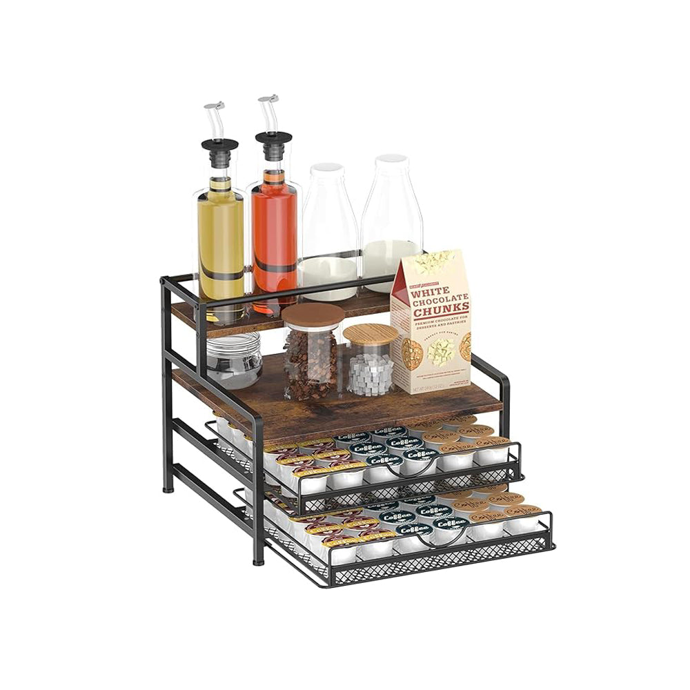Coffee Bar Organizer and Coffee Syrup Rack, Coffee Makers, and Other Suppliess-Rustic Brown