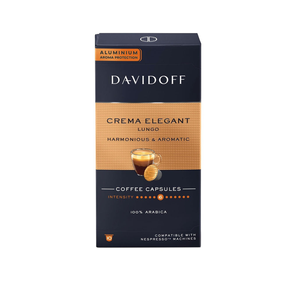 DAVIDOFF - Nespresso Compatible - Crema Elegant Lungo - Harmonious & Aromatic - 10 Capsules