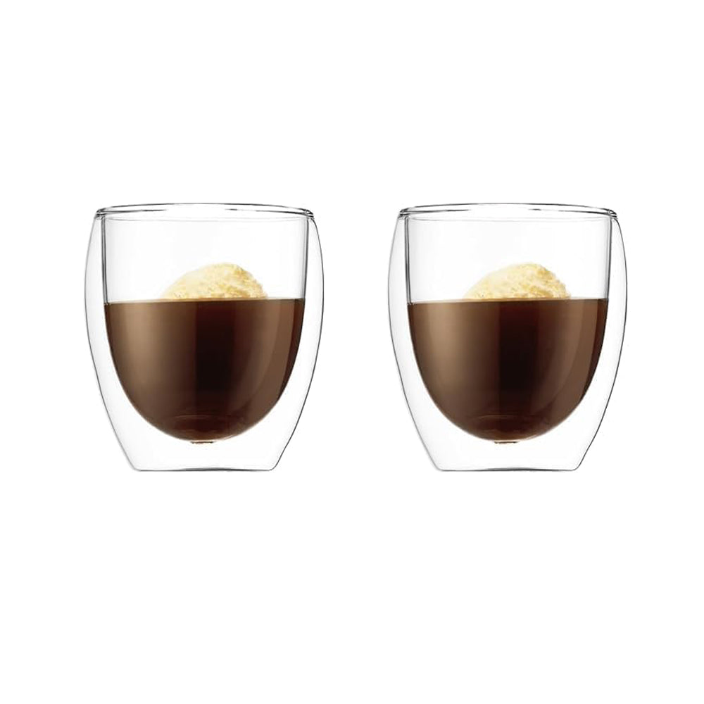 Double Glass Coffee Mugs - Set of 2 - 150 ml