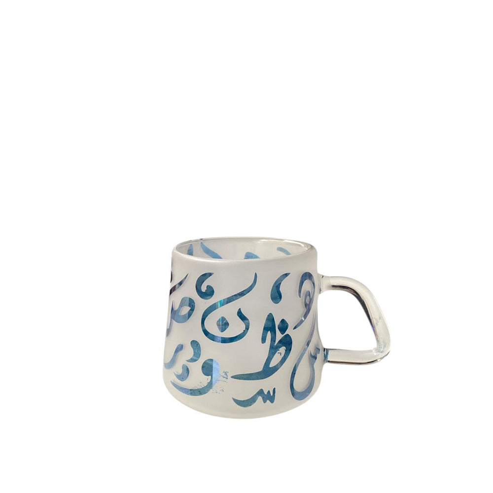 Pyrex Double Glass Cup - Blue Arabic Letters - 100 ml