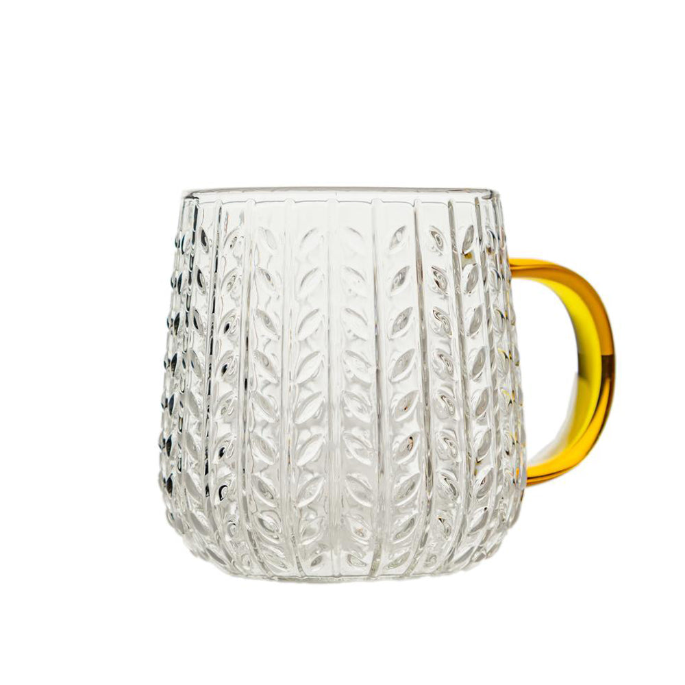 Glass Mug - Leaf texture with gold handle