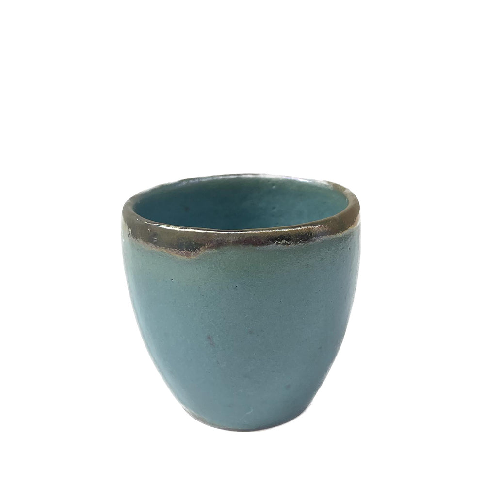 Handmade Pottery Espresso Cup - Rustic with Gold Rim - Blue