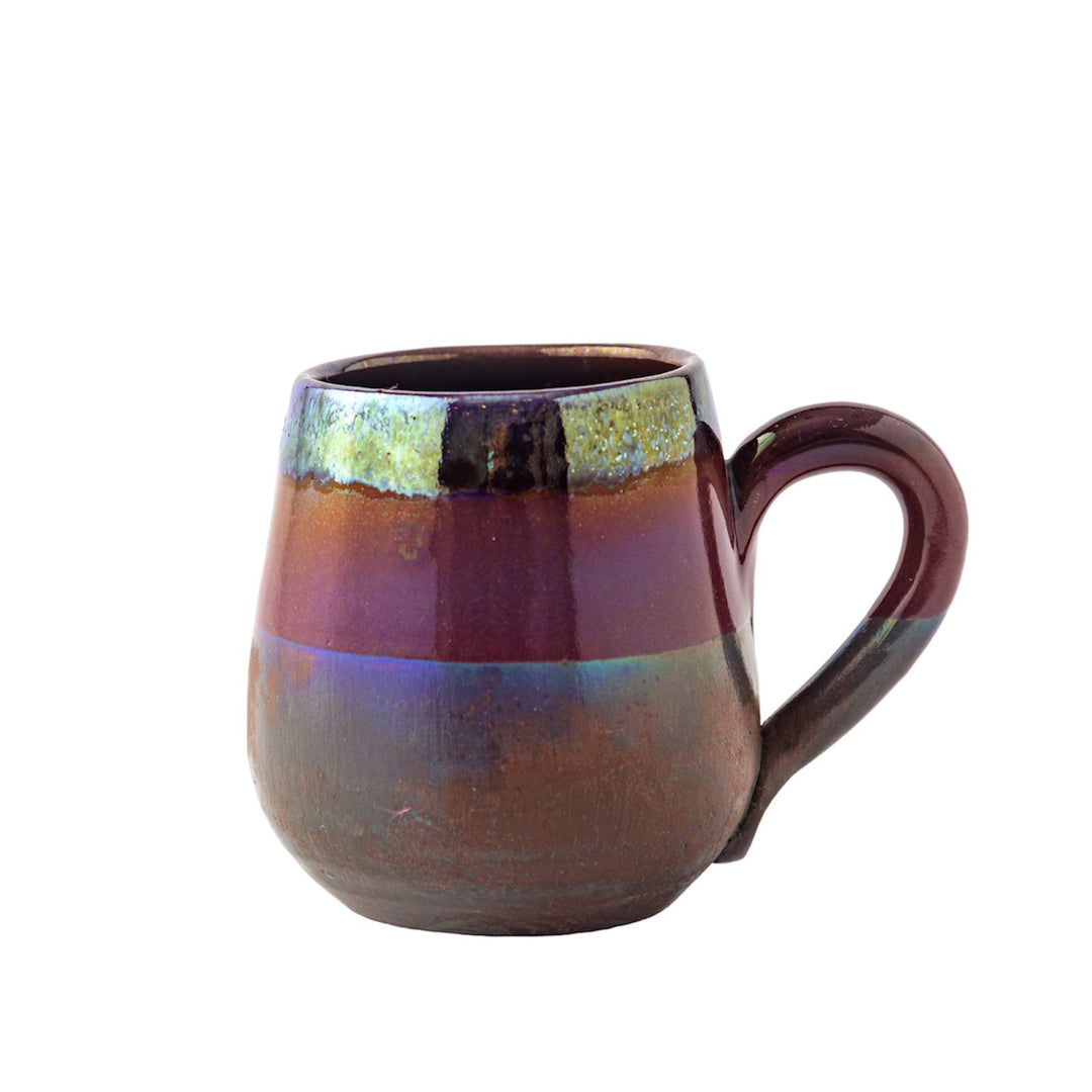 Handmade Pottery Mug - Spherical Shaped - Rustic Glossy - Burgundy Blue - 350 ml