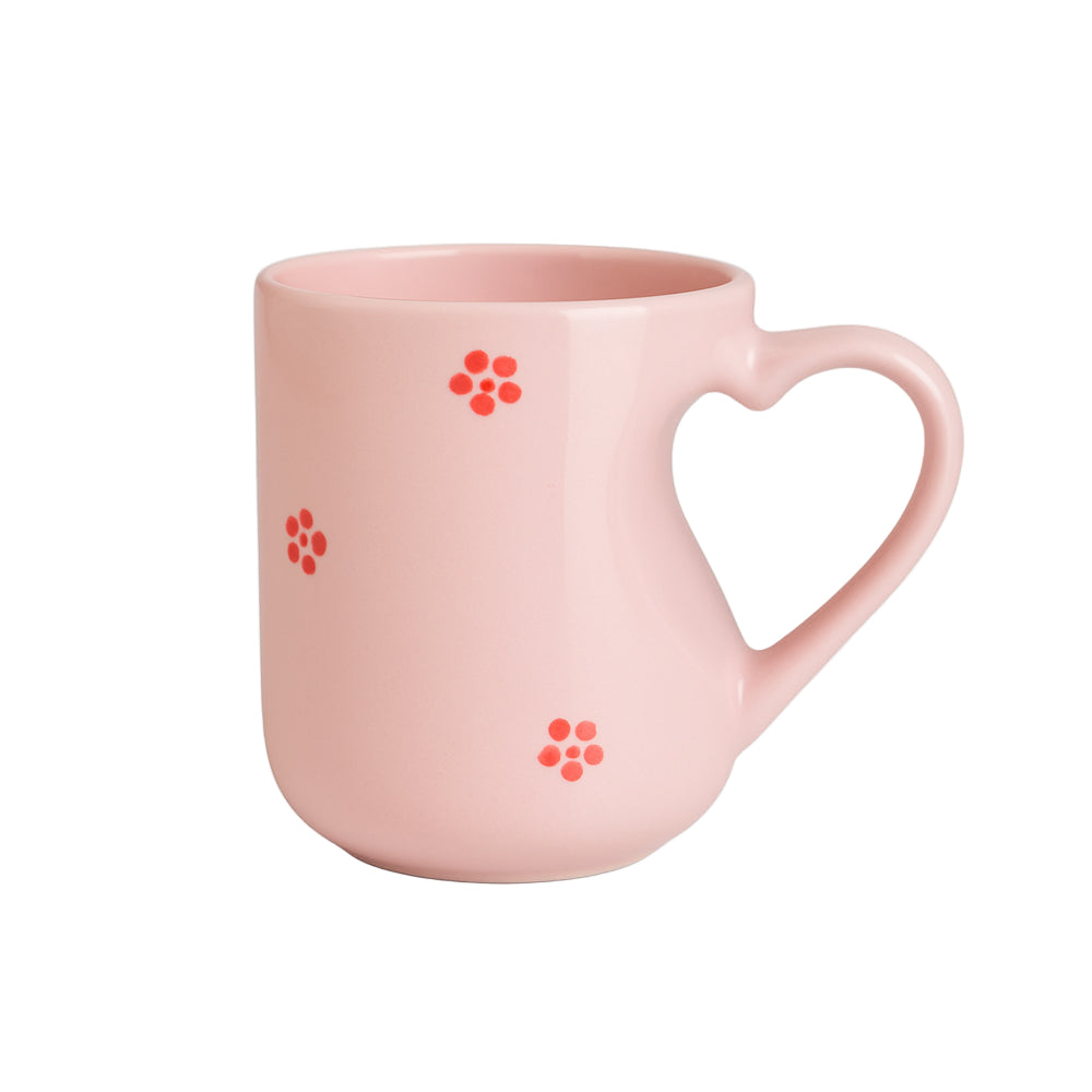 Handmade Pottery Mug - pink with red floral - 300 ml