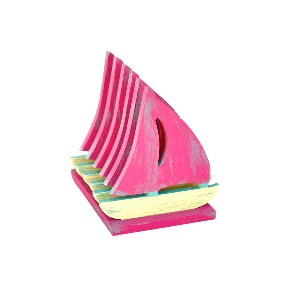 Handmade Wooden Coaster - Boat Design -Fuchsia & yellow - 6 Pieces
