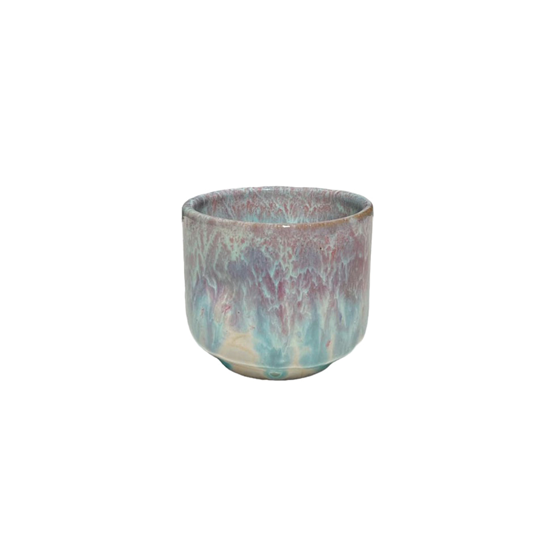 Handmade Pottery Cup - Light Blue with Pink Waves - 125ml