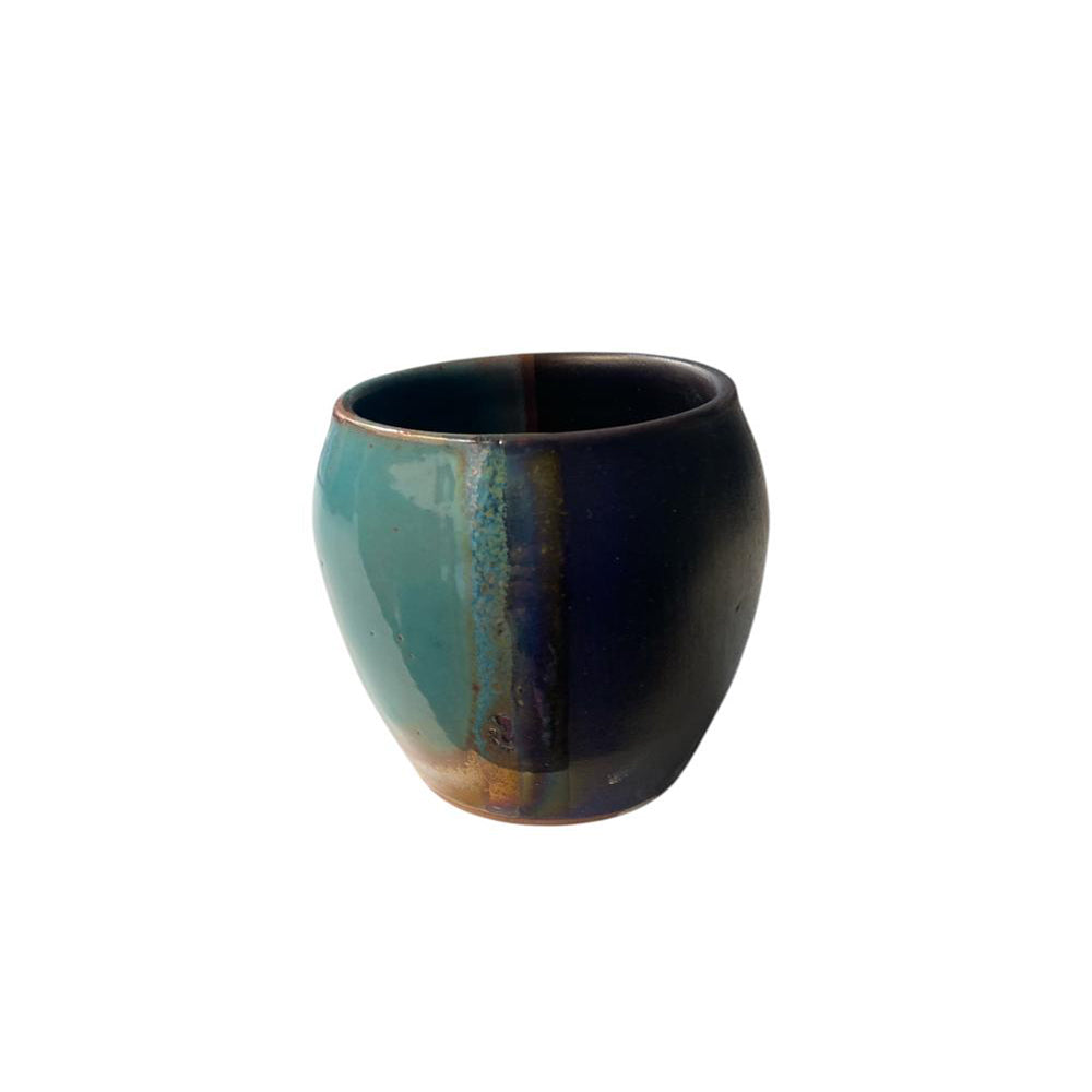 Handmade Pottery Turkish Cup - Dark Blue & Turquoise - 125 ml