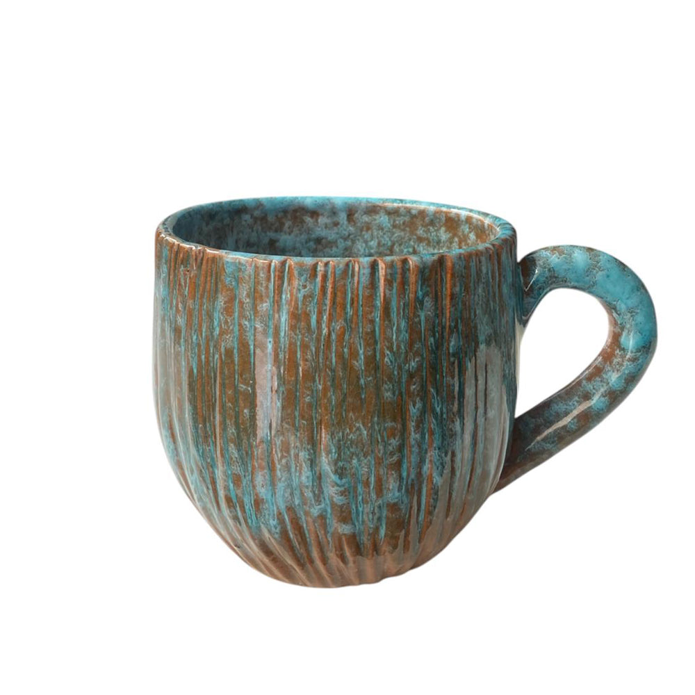 Handmade Pottery Mug - WaterFall Mug - Turquoise & Brown - 450 ml