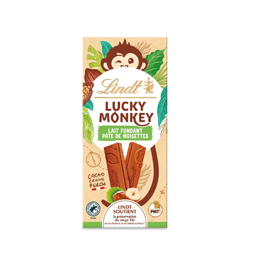 Lindt - Lucky Monkey - Milk Chocolate with Hazelnut Paste Bars - 100g