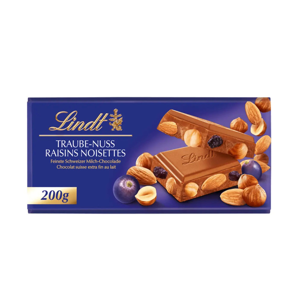 Lindt Traube Nuss - Milk Chocolate with Raisins and Hazelnut - 200g