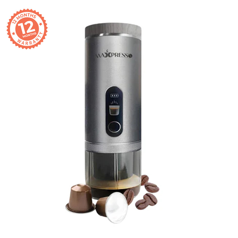 MaxxPresso Portable all in one Espresso Coffee Machine M3 - Silver + Milk Frother