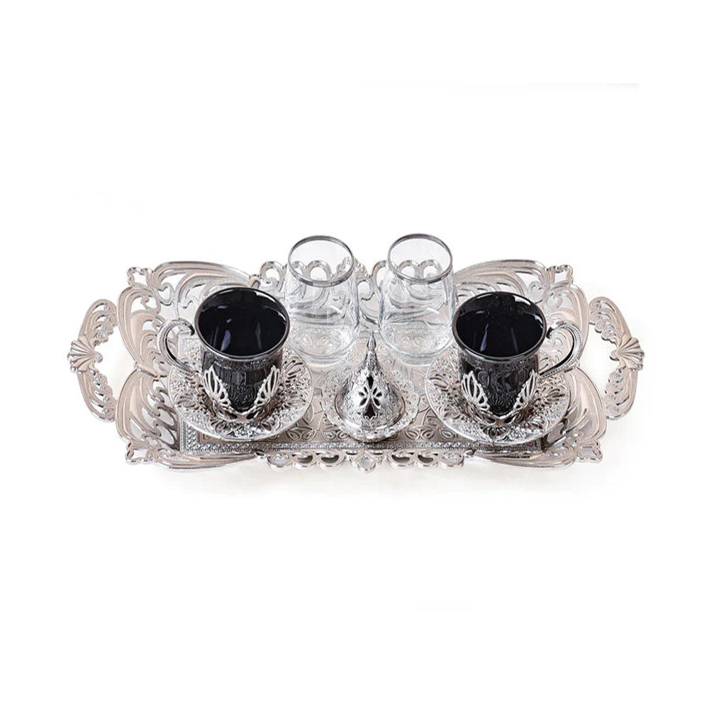 Porcelain Double Presentation Coffee Set - 9 pieces - Black & Silver