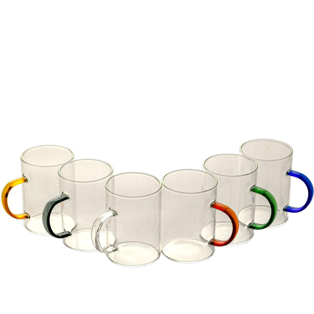 Pyrex Glass Coffee Cups with Colorful Handles - Set of 6 - 100 ml
