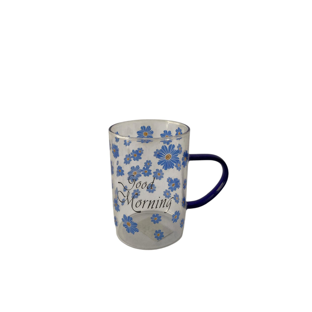 Pyrex Cup - Transparent With Blue Flowers - 175 ml