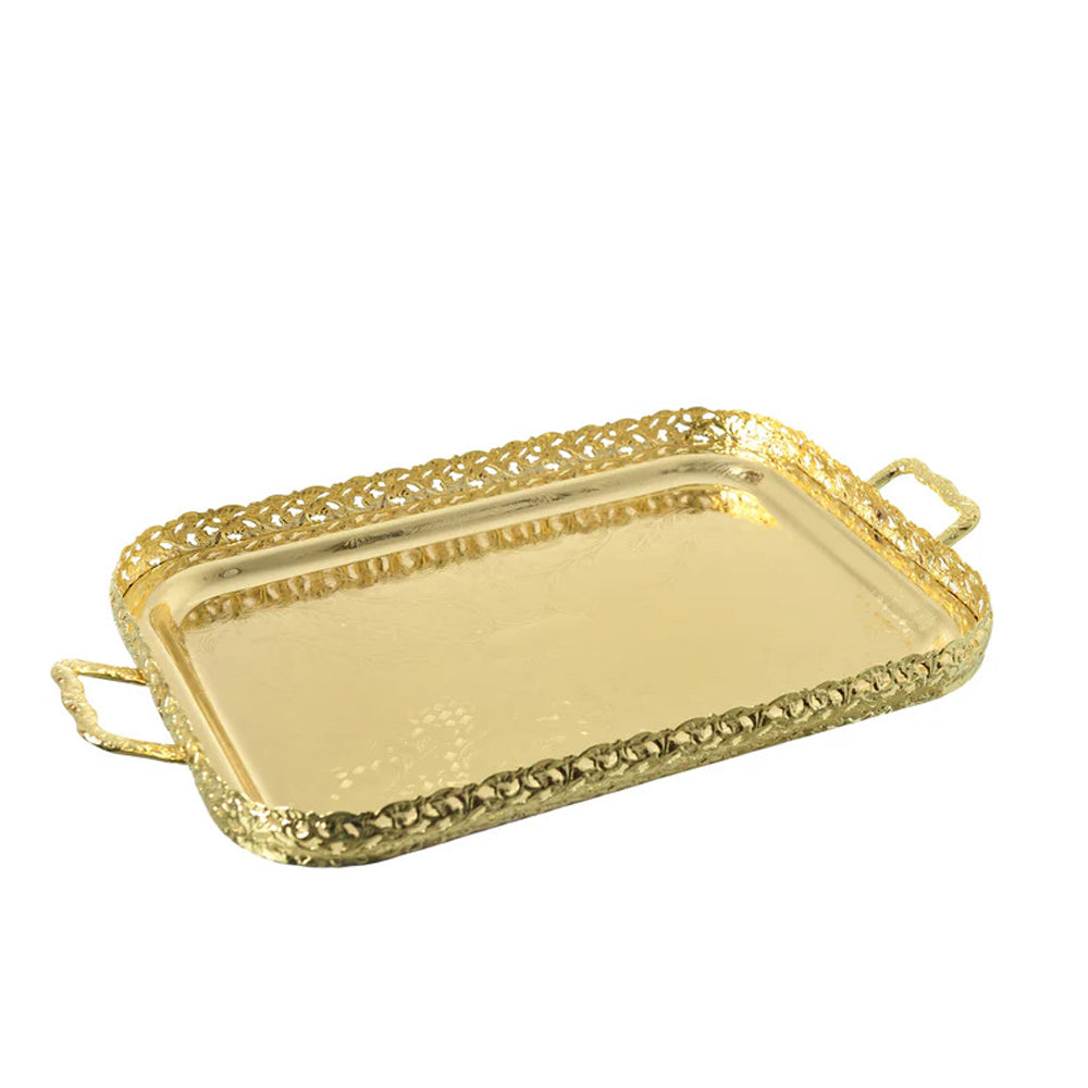 Queen Anne - Rectangular Tray with Handles - Gold  - 40x28cm