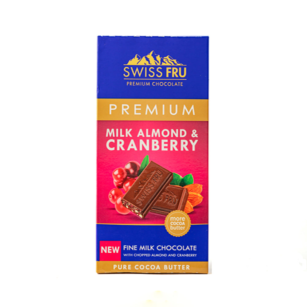 Swiss Fru - Milk Chocolate with Almond & Cranberry - 80g