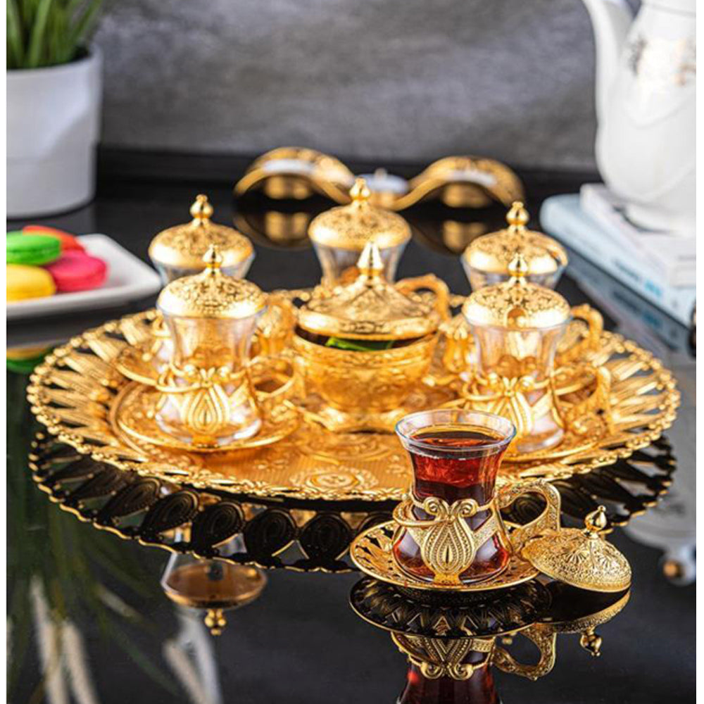 Sena - Tea Set With Sugar Bowl and Tray - Gold