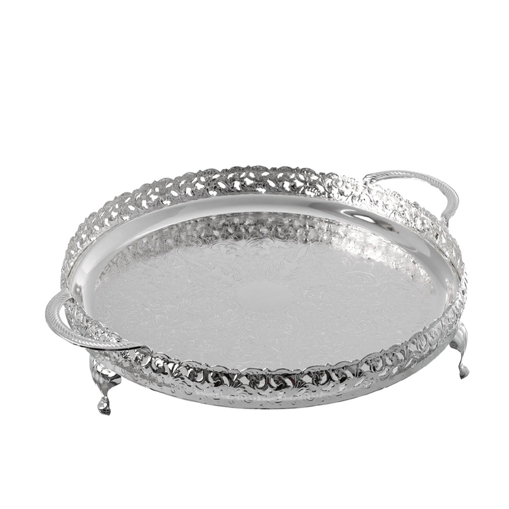 Queen Anne - Round Tray Royal Design - Silver - 35 cm