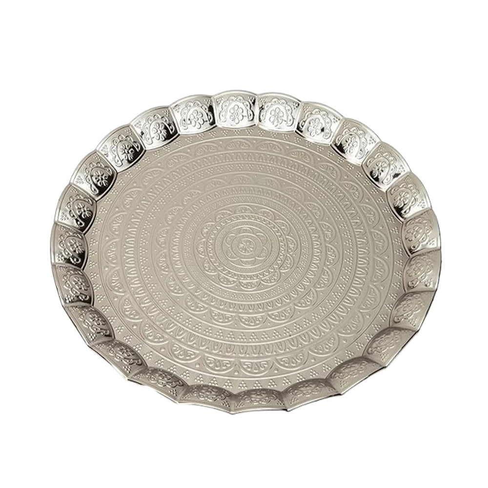 Turkish Round Tray - Silver - 35 Cm