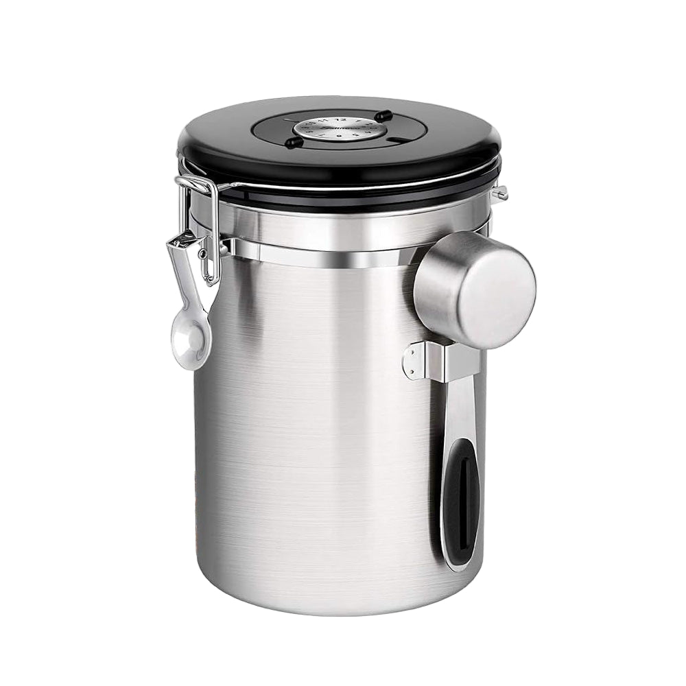U-HOOME - Airtight Coffee Canister with measuring scoop - Stainless Steel - 1.8 Liters