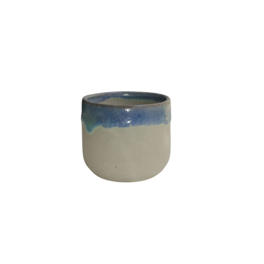 Handmade Pottery Cup - of White with sea Waves - 125ml