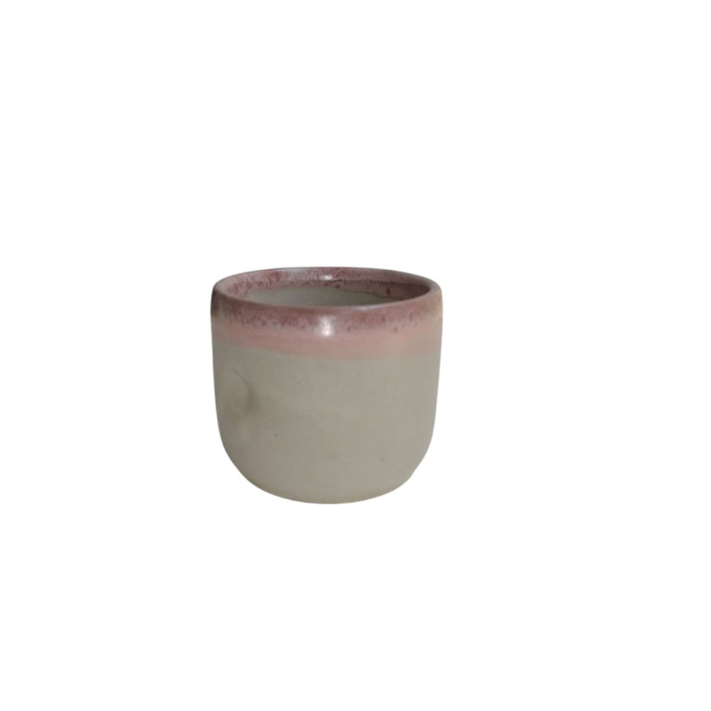 Handmade Pottery Cup - of White with Pink Waves - 125ml