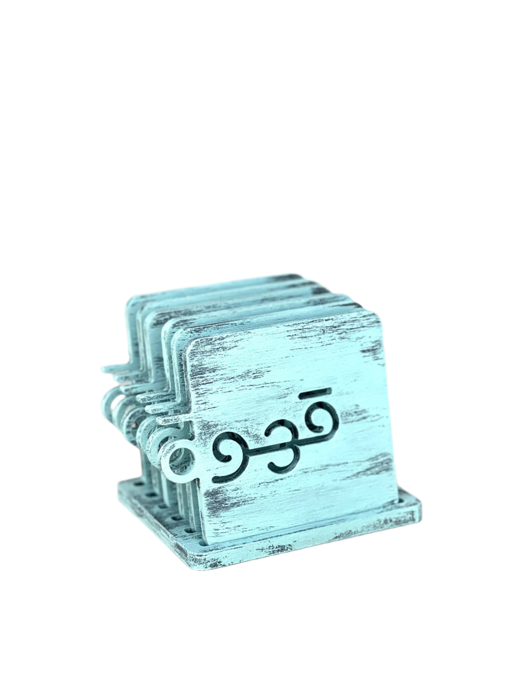 Handmade Wooden Coaster - Kahwa Design - Mint green & Brown - 6 Pieces