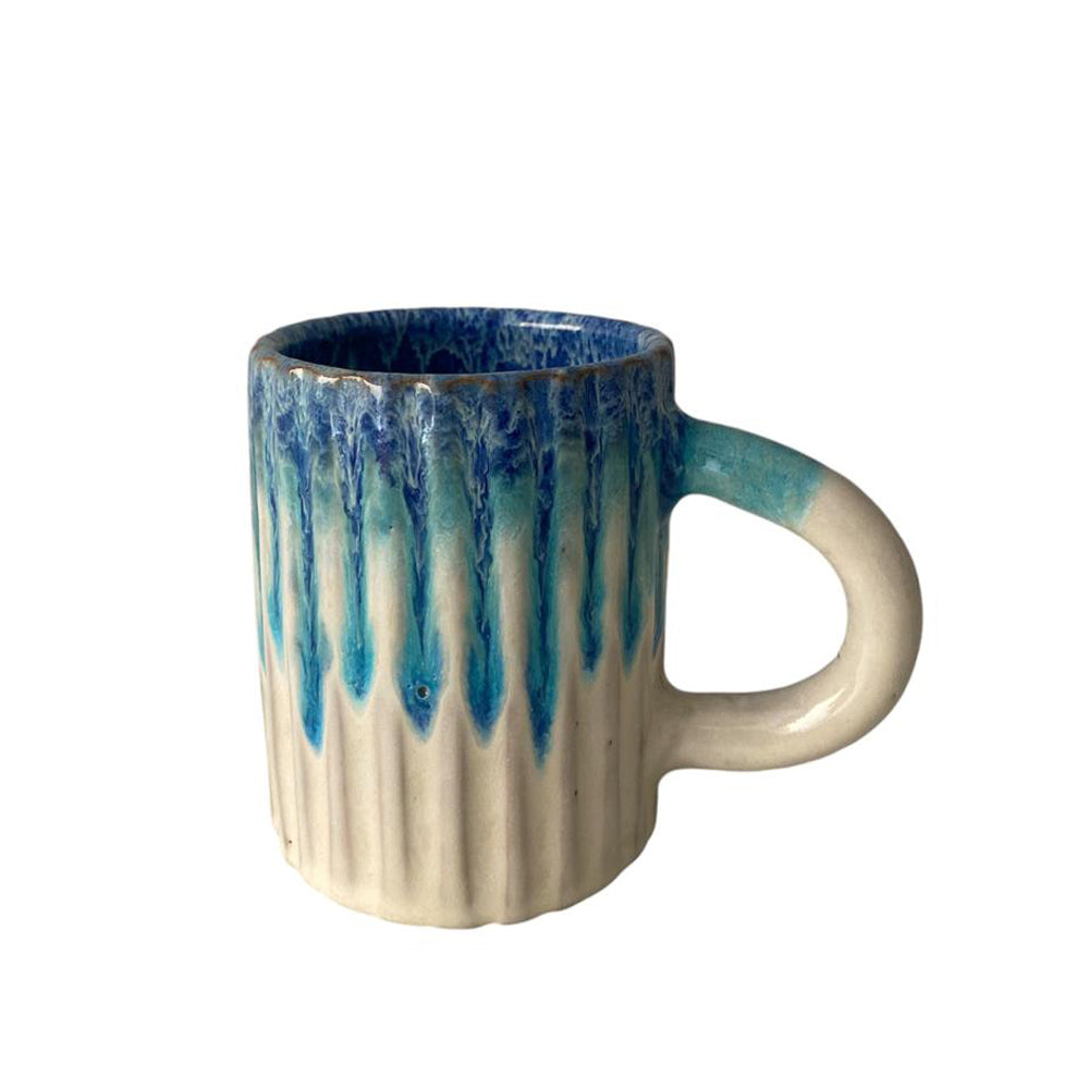 Handmade Pottery Mug - Grooved Barrel - Sea Waves - 350 ml