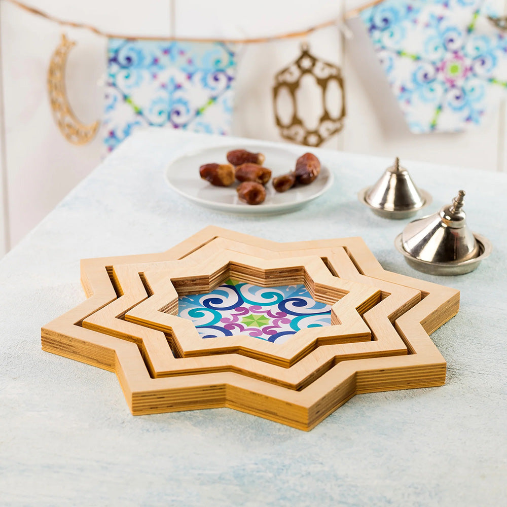 Wooden Star Shaped Tray Set - Wanas Design - 3 pieces
