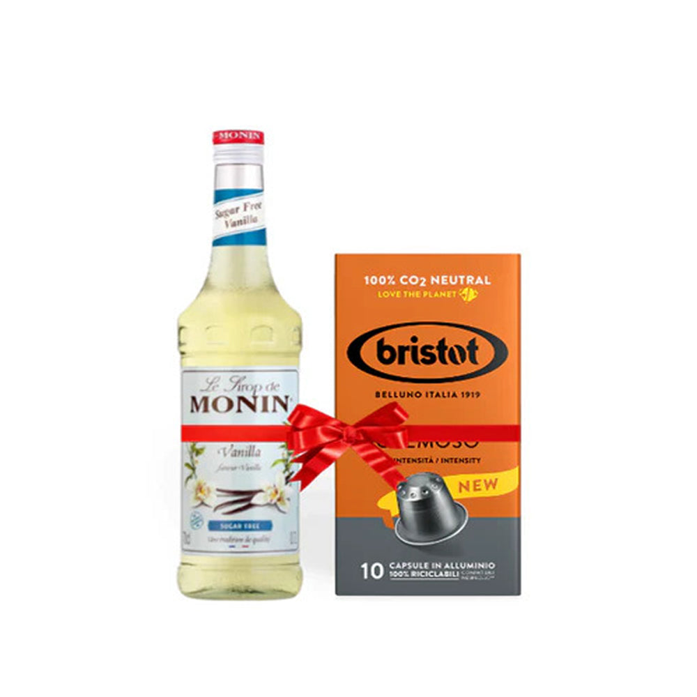 Bundle Offer: Monin Flavouring Syrup - Sugar Free Vanilla 250 ml + 1 Bristot Cremoso 10 capsules.