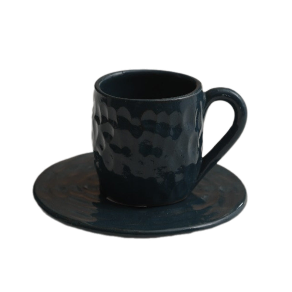 Handmade Pottery Turkish Coffee Cup - Rubble - petrol Blue