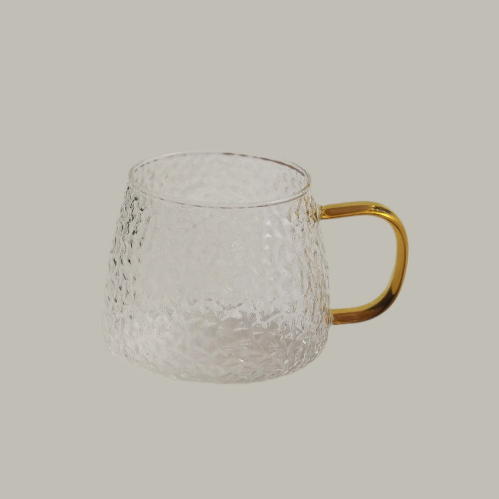 Transparent Wrinkled Glass Mug with Amber Colored Handle