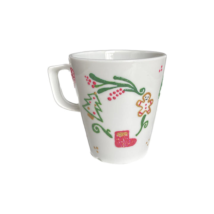 Hand Painted - Christmas Themed - Large White V-shaped Mug
