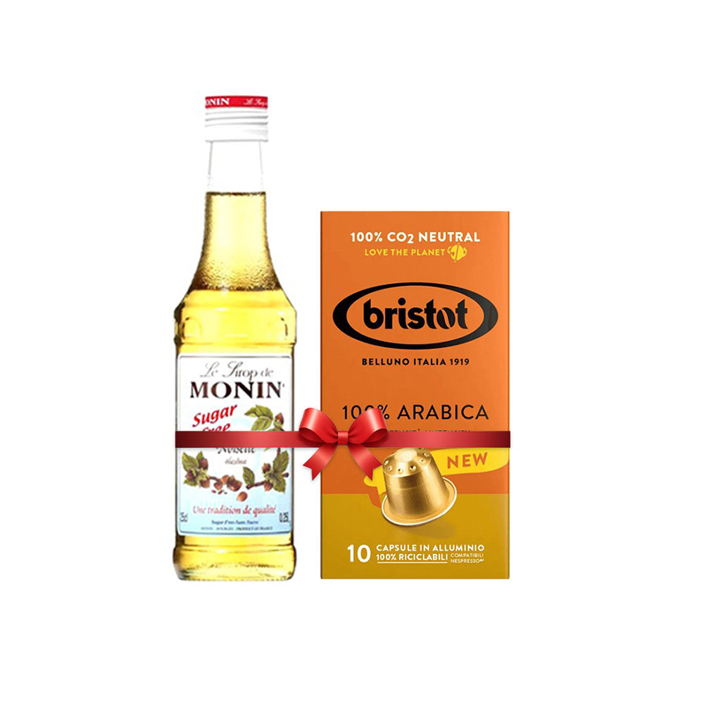 Bundle Offer: Monin Flavouring Syrup - Sugar Free  Hazelnut 250 ml + 1 Bristot 100% Arabica 10 capsules.