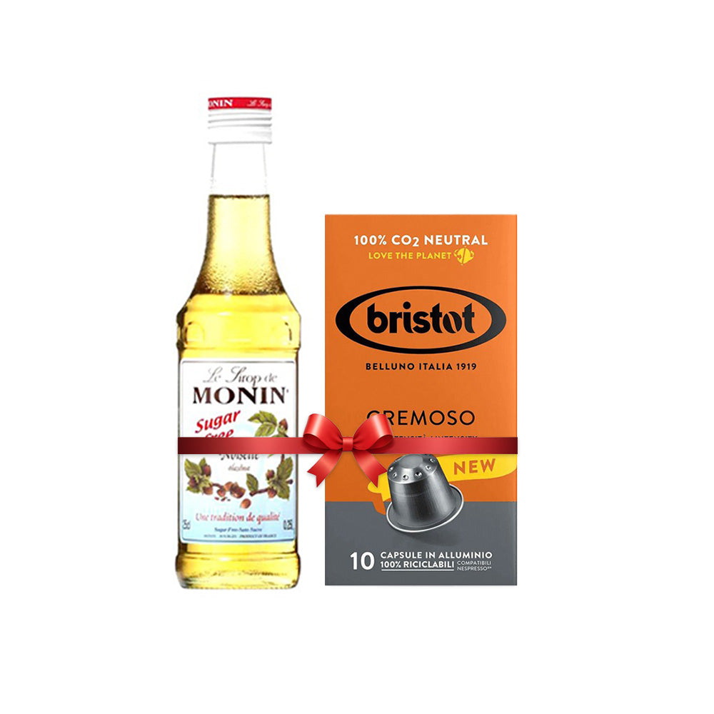 Bundle Offer: Monin Flavouring Syrup - Sugar Free  Hazelnut 250 ml + 1 Bristot Cremoso 10 capsules.