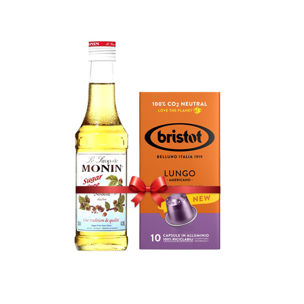 Bundle Offer: Monin Flavouring Syrup - Sugar Free Hazelnut 250 ml + 1 Bristot Lungo 10 Capsules