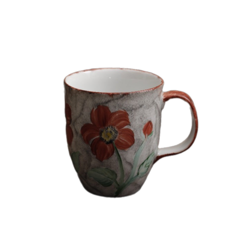 Hand Painted - Red Flowers Cylindrical Porcelain Mug
