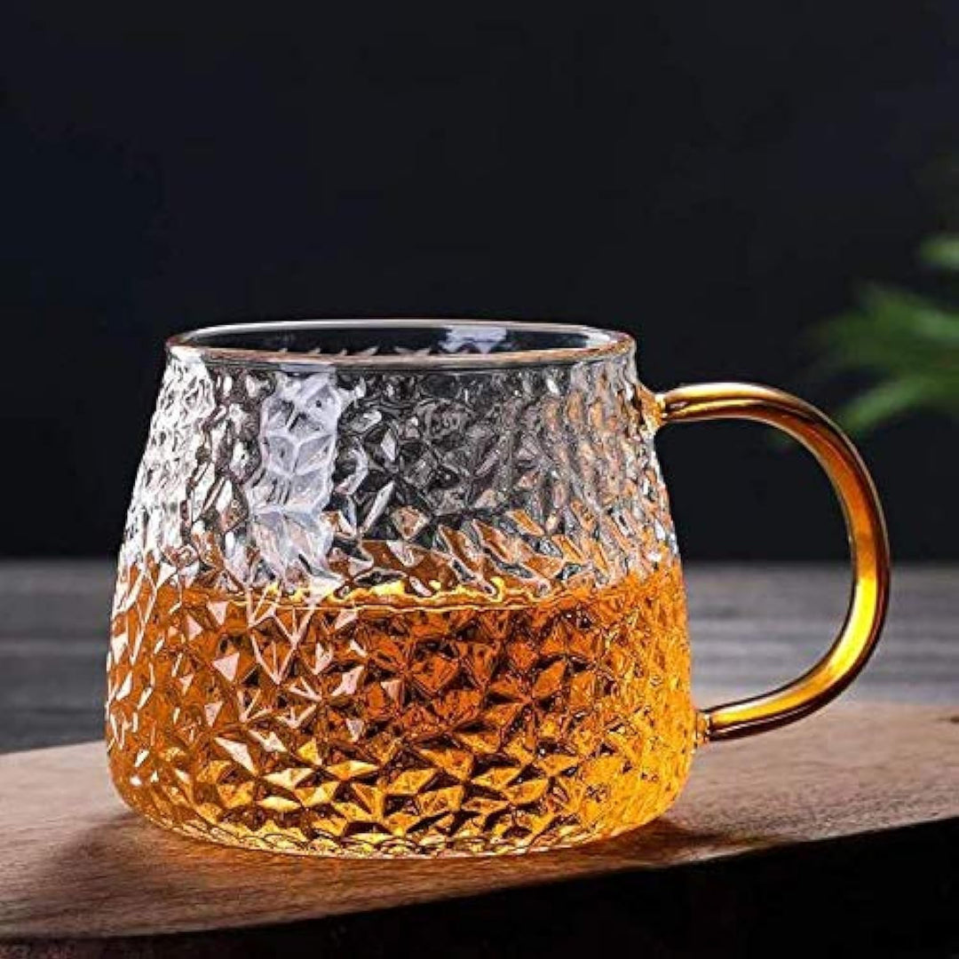 Transparent Wrinkled Glass Mug with Amber Colored Handle