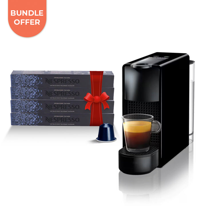 Bundle Offer: Nespresso - Essenza Mini Rectangular - Black + 4 Free Kazaar Sleeves