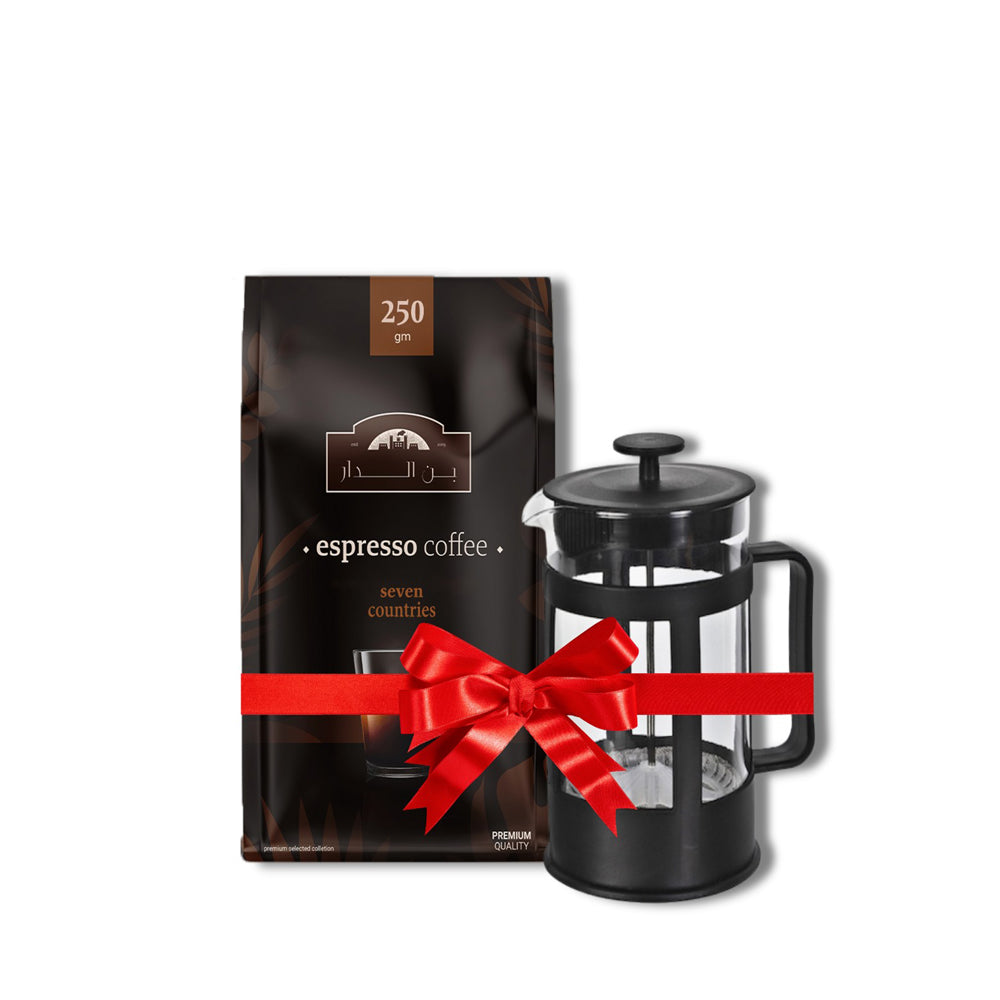Bundle - Aldar Ground Coffee - Seven Countries - 250gm + Black French Press - 350ml