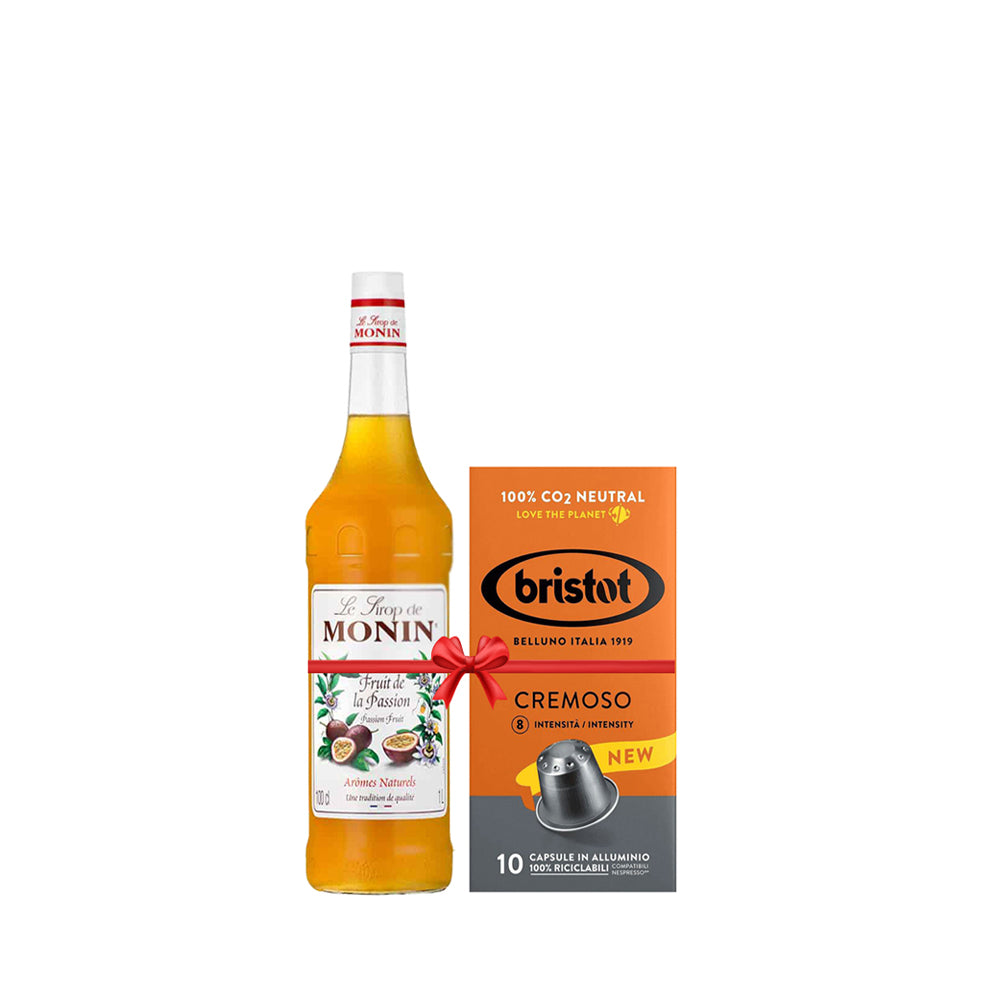 Bundle Offer: Monin Flavouring Syrup - Passion Fruit 250 ml + 1 Bristot Cremoso 10 Capsules