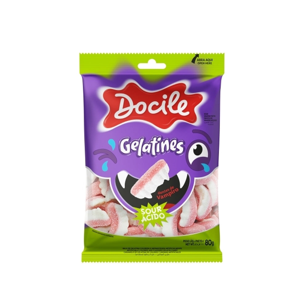 Docile Gelatins - Sour Gummies - Bala Gel Dentadura - 80g