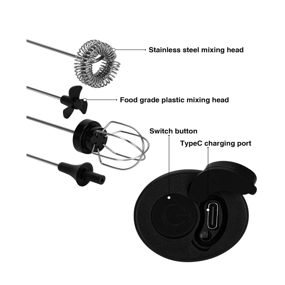 Fissman - Rechargeable Electric Milk Frother Set - Black