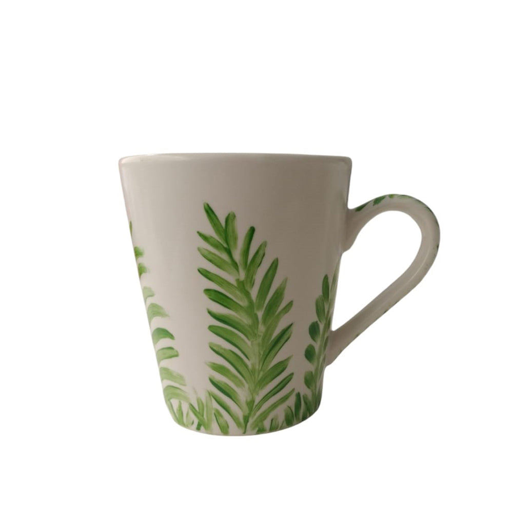 Hand Painted Mug - Green planting - White - 300 ml