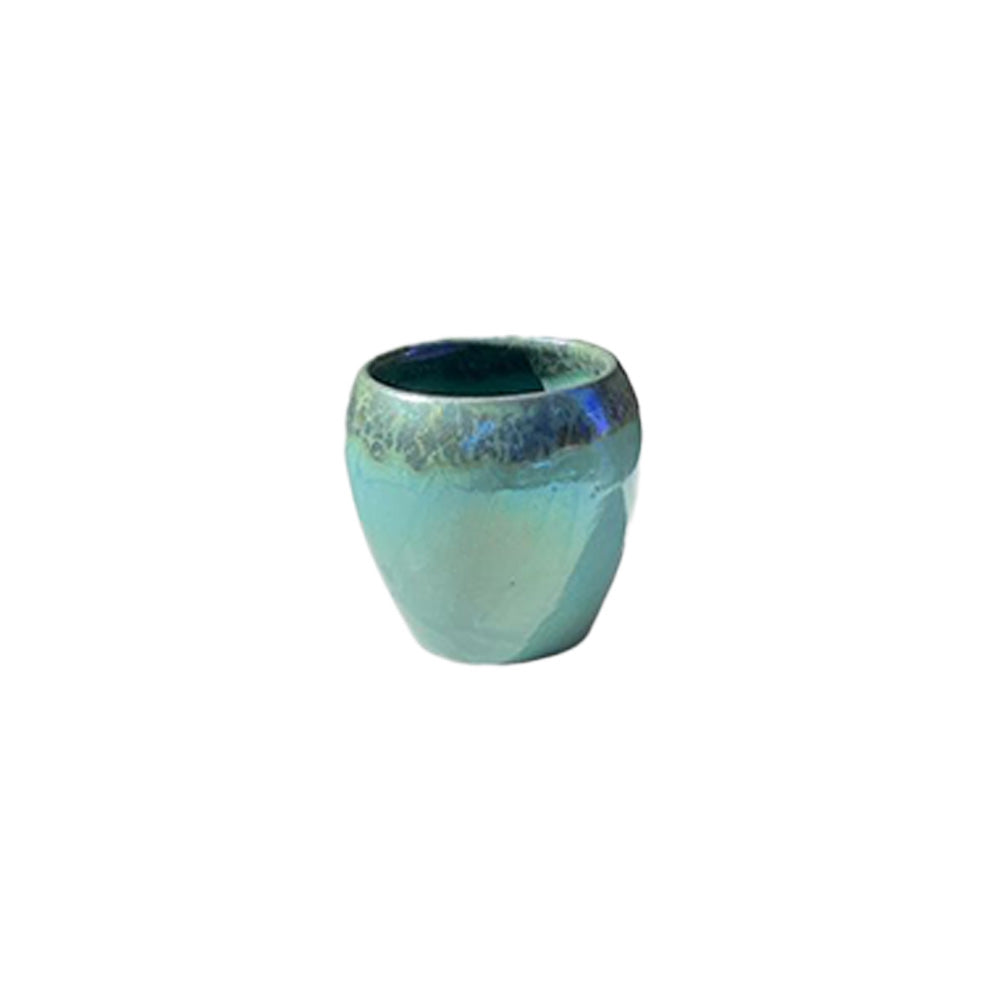 Handmade Pottery Espresso Cup - Glossy Cracky - Teal - 100 ml